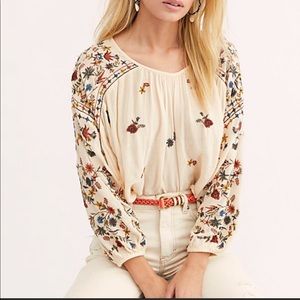 Free People Wild Flowers Embroidered Blouse